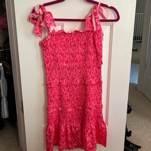 Pink Floral Smocked Dress XS